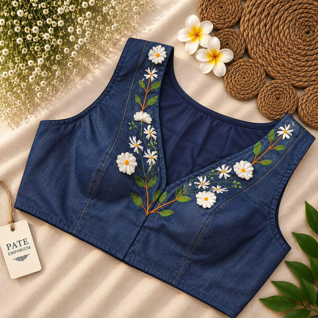 Denim 3D White Sun florals