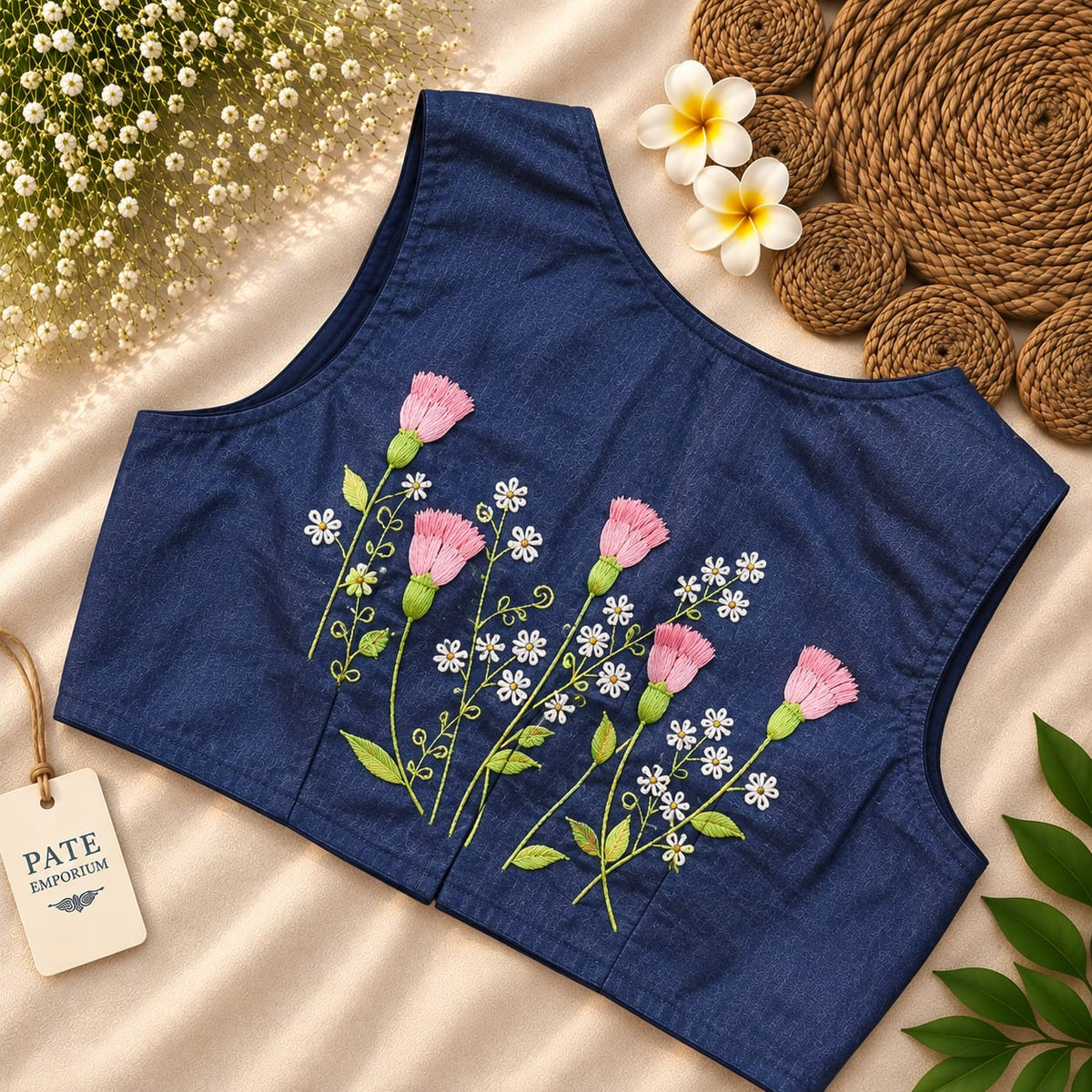 Denim 3D Floral Tulips