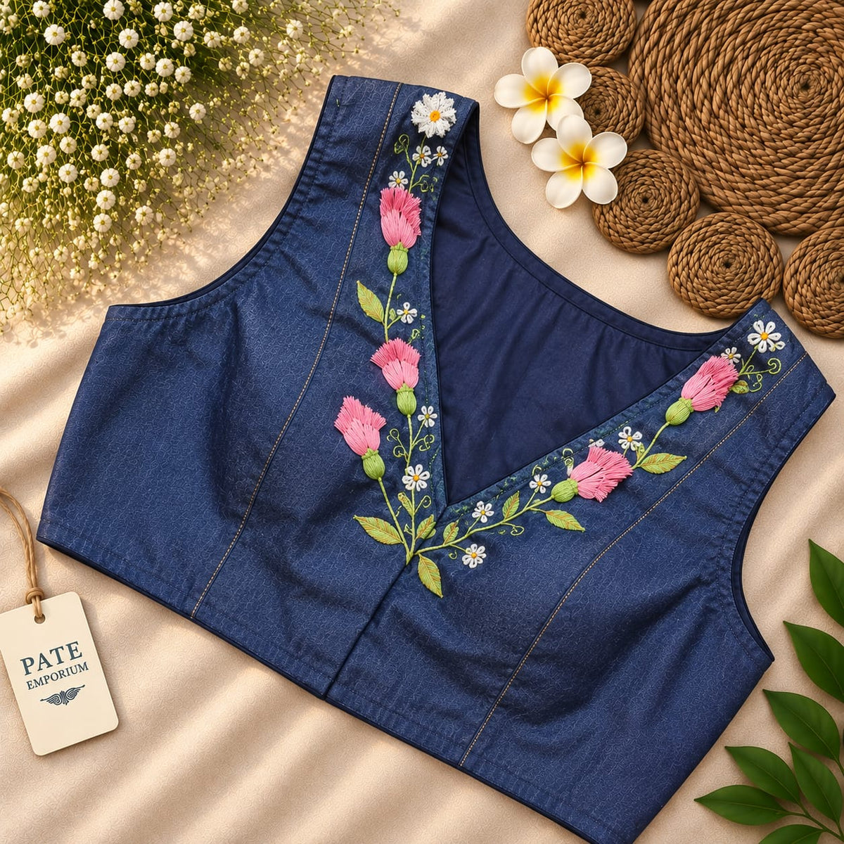 Denim 3D Floral Tulips