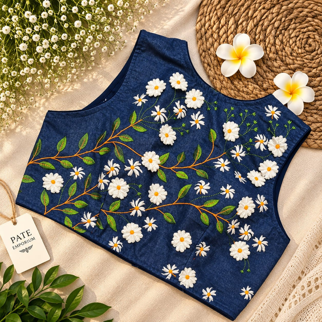 Denim 3D White Sun florals